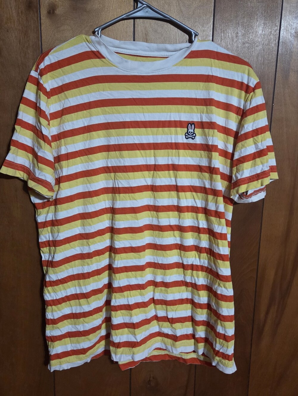 Psycho Bunny Mens orange striped shirt size small